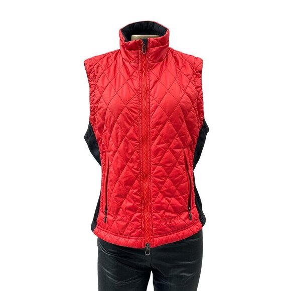 Marmot Full Zip Hi-Neck Quilted Red Puffer Vest Coat Zip Pockets Womens Medium - Picture 1 of 13